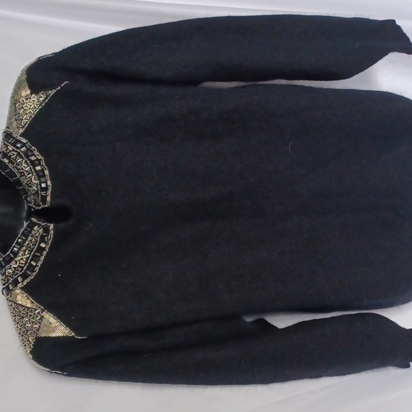 Vintage I.B. Diffusion Black Beaded Sweater Medium, silk/angora/wool/nylon 1980s - Picture 4 of 7